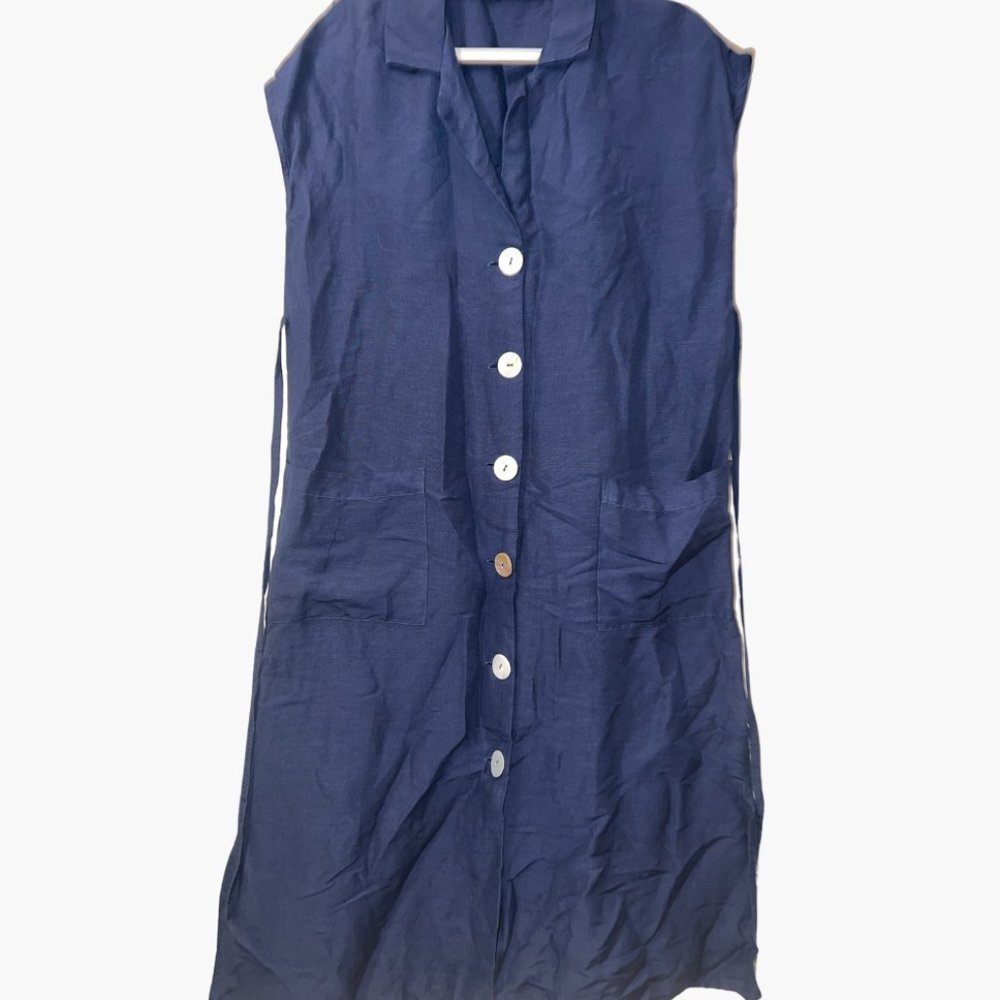 Mango Casual Blue Button Down Dress Size 8